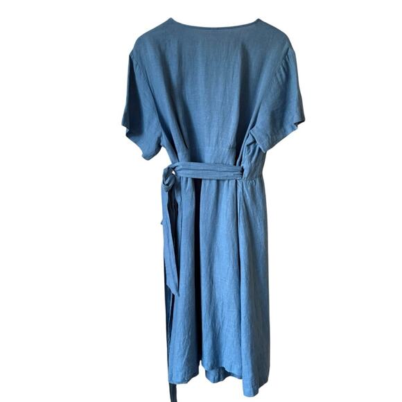 Grae Cove Linen Midi Wrap Elegant Blue Dress Size XL - Picture 2 of 5